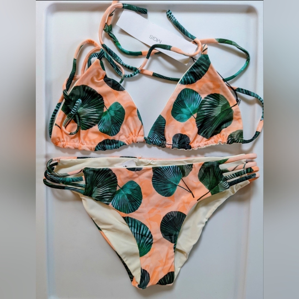 MGS Mary Grace Swim Bikini T&B Fan Me Pattern Size S NWT